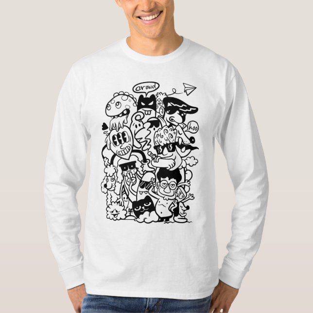 T-shirt Caractère de dessin bizarre foule (Devant)