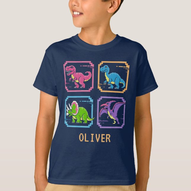 T-shirt Caractères de dinosaures d'arcade des années 90 (Devant)