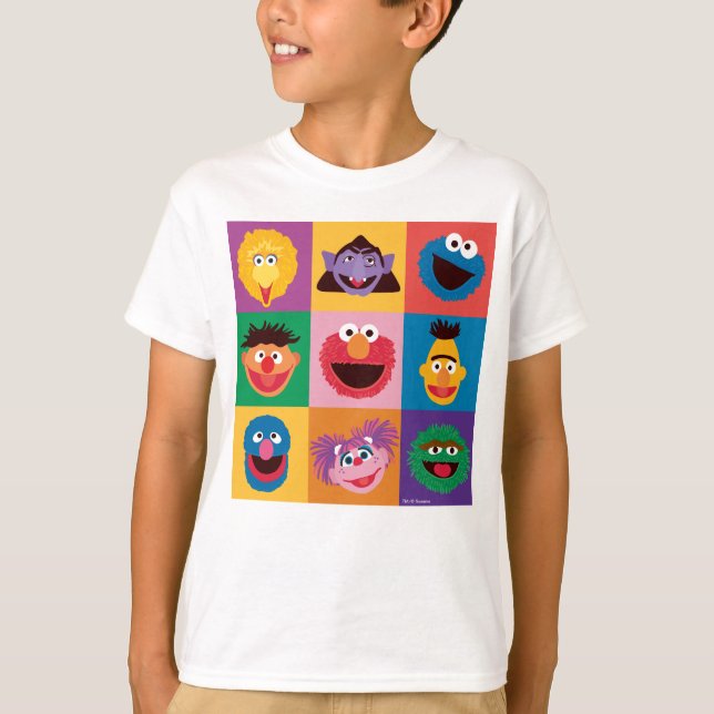 T-shirt Caractères de rue Sésame | Grille de blocs colorés (Devant)