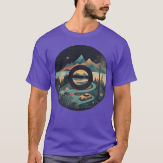 T-shirt Caravane de camping dans un paysage de montagne av