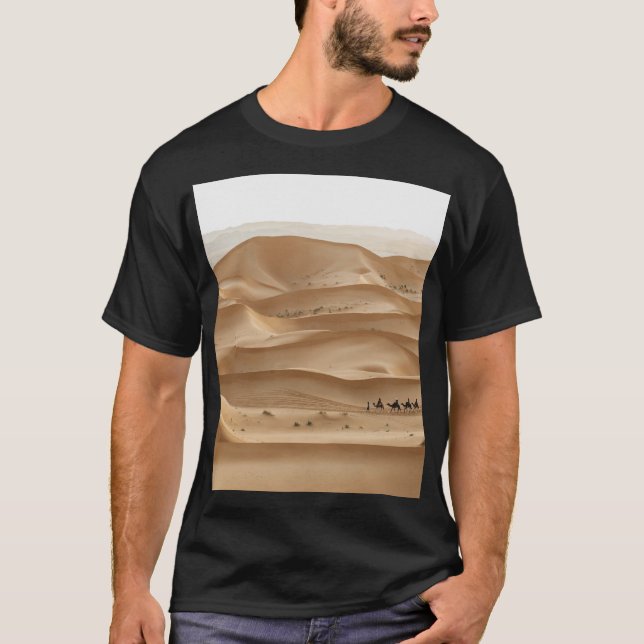 T-shirt Caravane en chameau, coucher du soleil du Sahara,  (Devant)