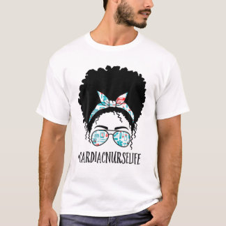 T-shirt Cardiac Nurse Noir Afro Messy Bun Afrique Amérique