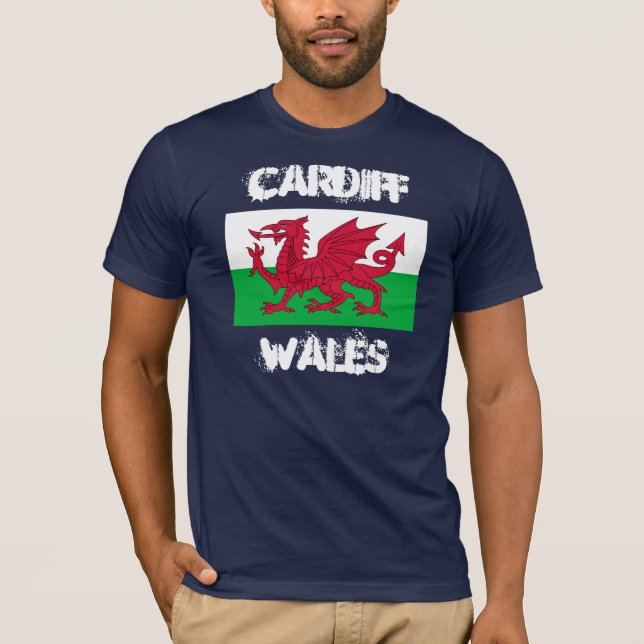 T-shirt Cardiff, Pays de Galles avec le drapeau de Gallois (Devant)
