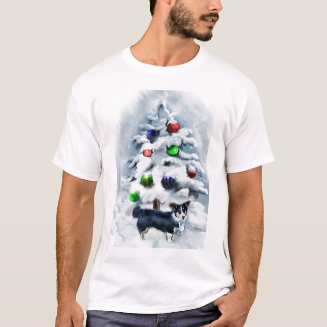 T-shirt Cardigan Welsh Corgi Noël (Devant)