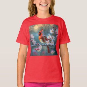 T-shirt Cardinal masculin en fleurs de cerisiers au clair