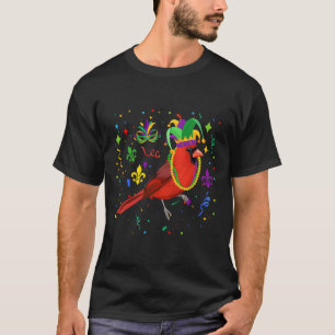T-shirt Cardinal Oiseau portant Mardi Gras perles Jester C