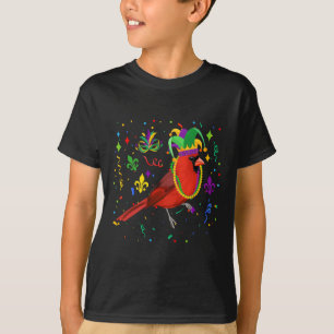 T-shirt Cardinal Oiseau portant Mardi Gras perles Jester C