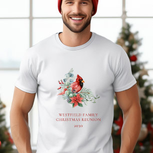 T-shirt Cardinal rouge de la Réunion de la famille de Noël