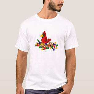 T-shirt Cardinal rouge drôle dans le nid avec des lumières