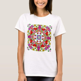 T-shirt Cardinal rouge et Fleurs colorées Mandala