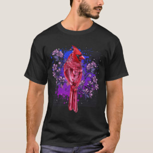T-shirt Cardinal Rouge Floral Ornithologie Fleurs Oiseau