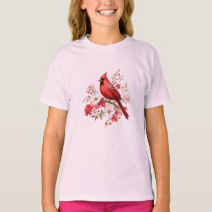 T-shirt Cardinal Rouge Floral Ornithologue Aquarelle Natur