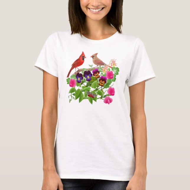 T-shirt Cardinaux dans le bébé de jardin - chemise de (Devant)