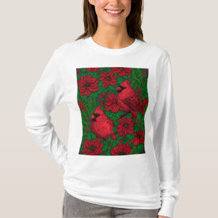 T-shirt Cardinaux et poinsettia pour Noël
