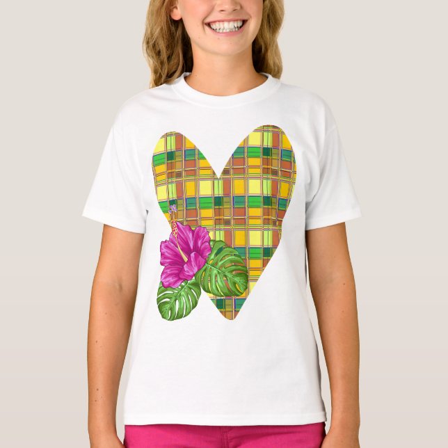 T-shirt Caribbean Colorful Fabric Madras Tartan (Devant)
