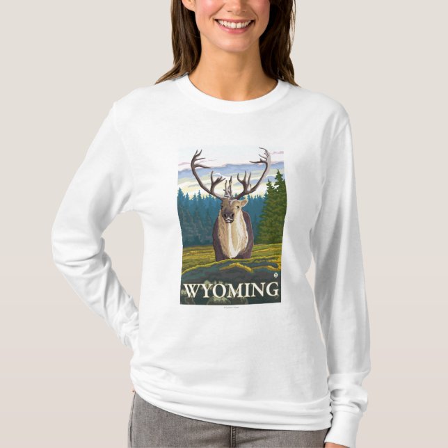 T-shirt Caribou dans le sauvage - le Wyoming (Devant)