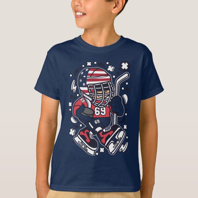 T-shirt caricature American Hockey Kid (Devant)