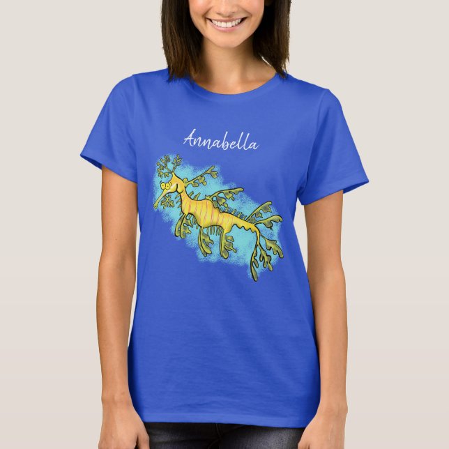 T-shirt Caricature amusante de dragon de mer feuillu (Devant)
