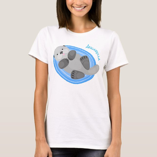 T-shirt Caricature bleu loutre de mer joyeux (Devant)