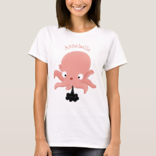 T-shirt Caricature de bébé pieuvre rose mignonne humour