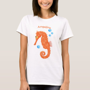 T-shirt Caricature de bulles d'hippocampe orange