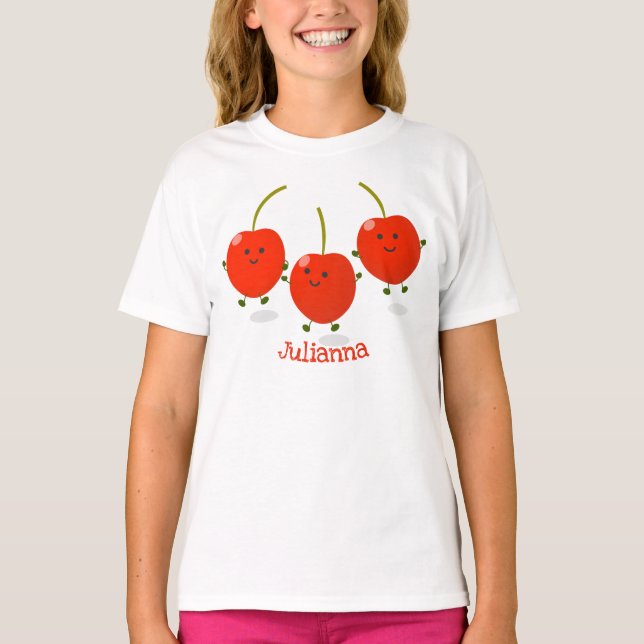T-shirt Caricature de cerises rouges à sauter mûr (Devant)