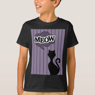 T-shirt Caricature de chat noir dit mow violet