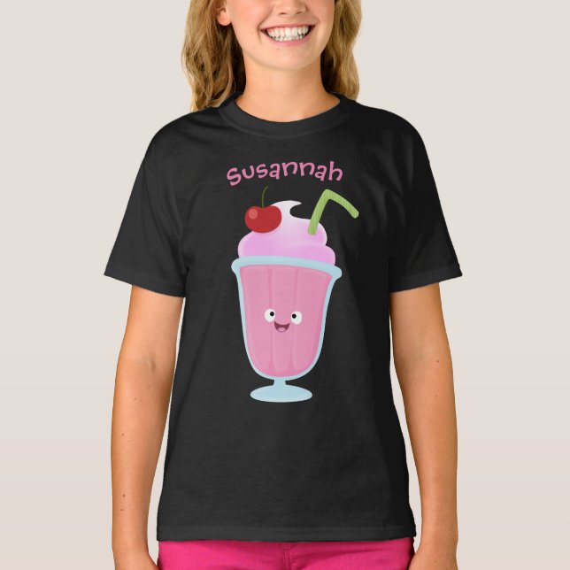 T-shirt Caricature de crème glacée de fraise mignonne (Devant)