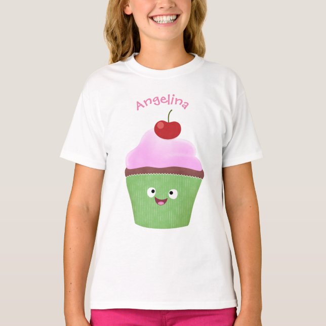 T-shirt Caricature de cupcake joyeux (Devant)