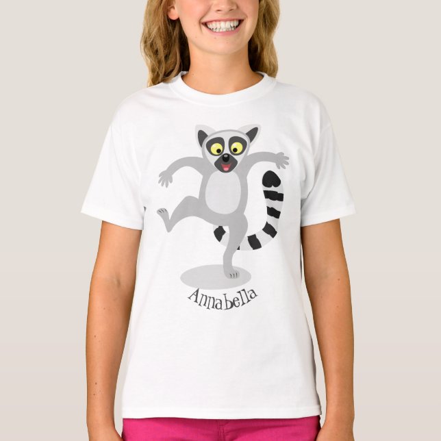 T-shirt Caricature de danse lémurienne en anneau mignon (Devant)