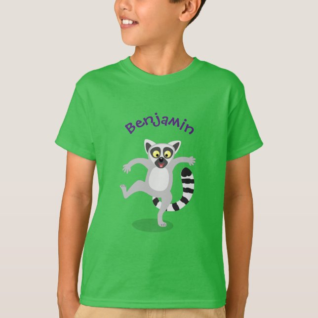 T-shirt Caricature de danse lémurienne en anneau mignon (Devant)