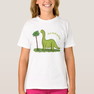 T-shirt Caricature de dinosaure de brontosaurus vert migno