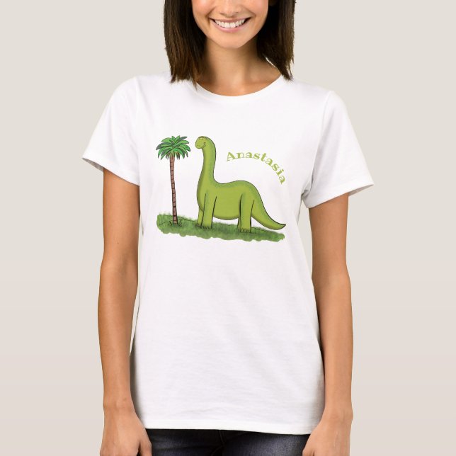 T-shirt Caricature de dinosaure de brontosaurus vert migno (Devant)