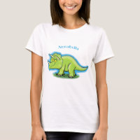Caricature de dinosaure de triceratops vert mignon