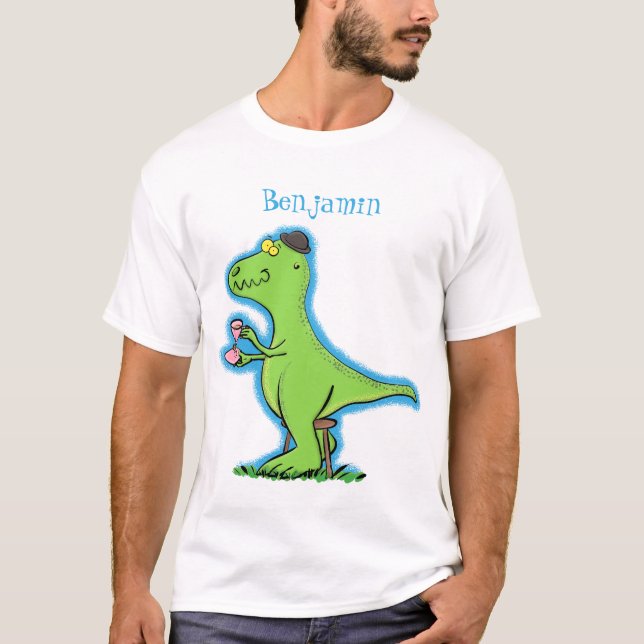 T-shirt Caricature de dinosaure vert t rex (Devant)