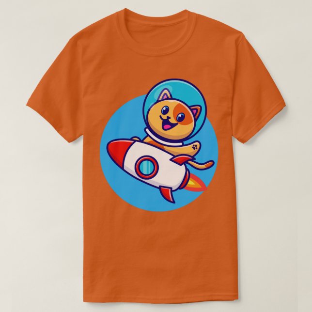 T-shirt Caricature de fusée de l'astronaute de chat mignon (Design devant)