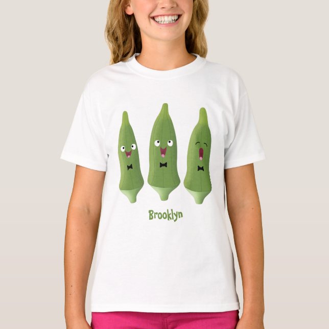 T-shirt Caricature de légumes de l'okra chantante mignonne (Devant)