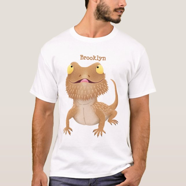 T-shirt Caricature de lézard de dragon à barbe (Devant)