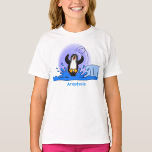 T-shirt Caricature de manchot joyeux sautant
