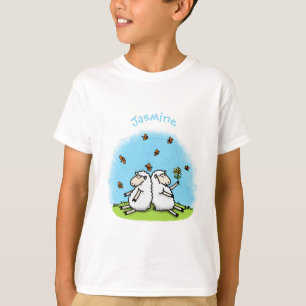 T-shirt Caricature de moutons mignons amis et papillons