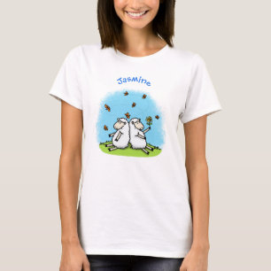 T-shirt Caricature de moutons mignons amis et papillons
