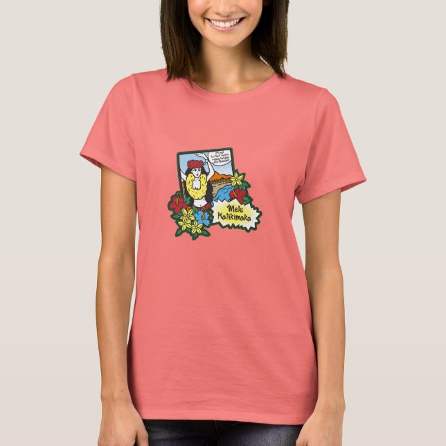 T-shirt Caricature de Noël hawaïen de Hula Girl Mele Kalik (Devant)