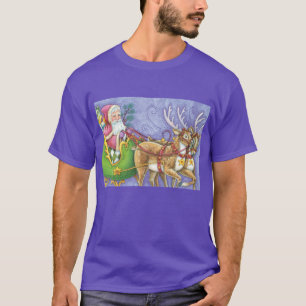T-shirt Caricature de Noël Santa Claus Sleigh Reindeer