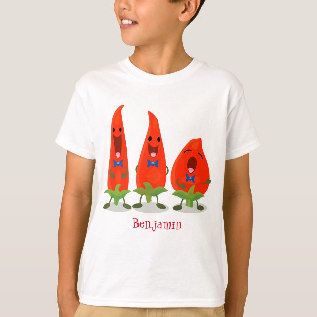 T-shirt Caricature de piments chantants mignons (Devant)