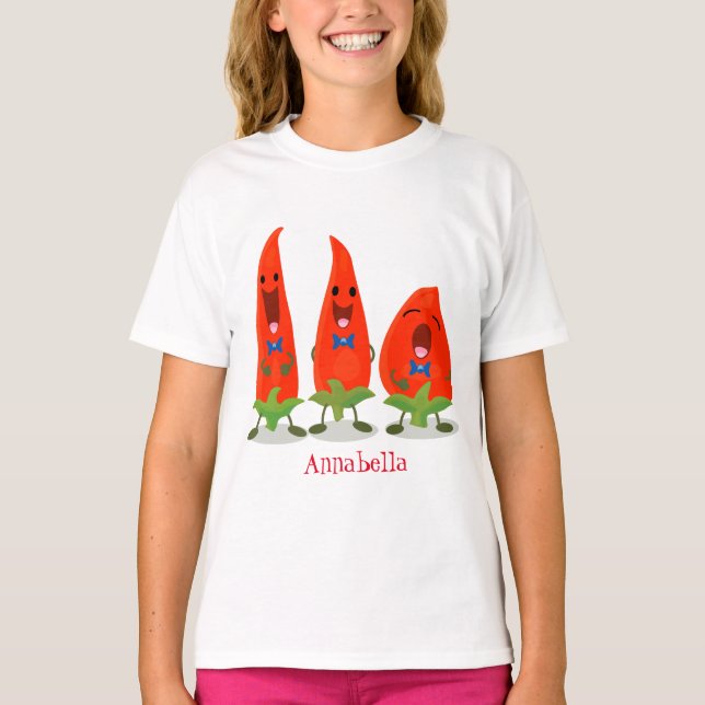 T-shirt Caricature de piments chantants mignons (Devant)