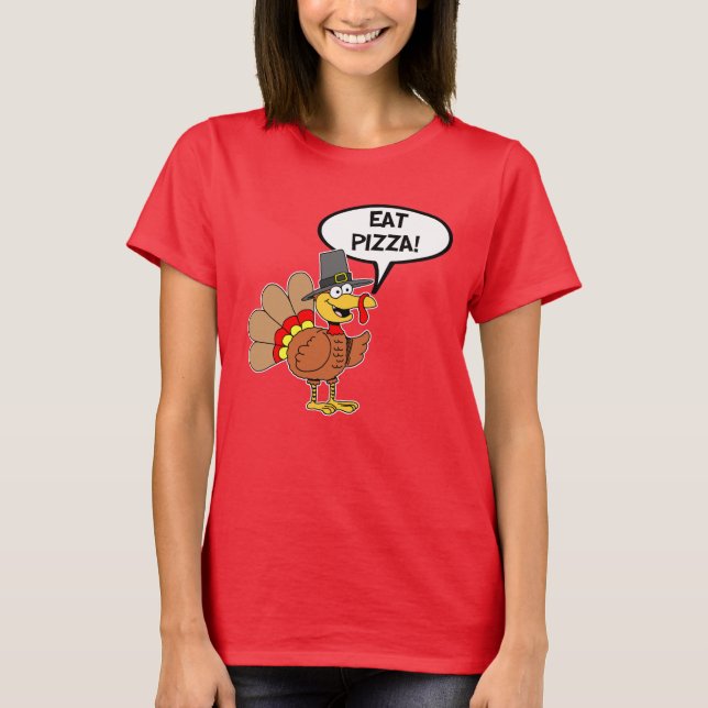 T-shirt Caricature de Pizza Thanksgiving Turkey Pilgrim (Devant)