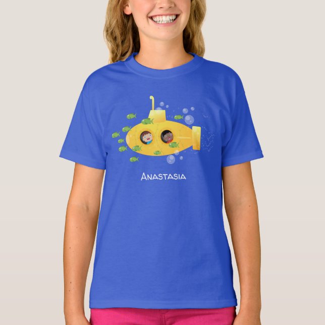 T-shirt Caricature de poisson sous-marin jaune mignon (Devant)