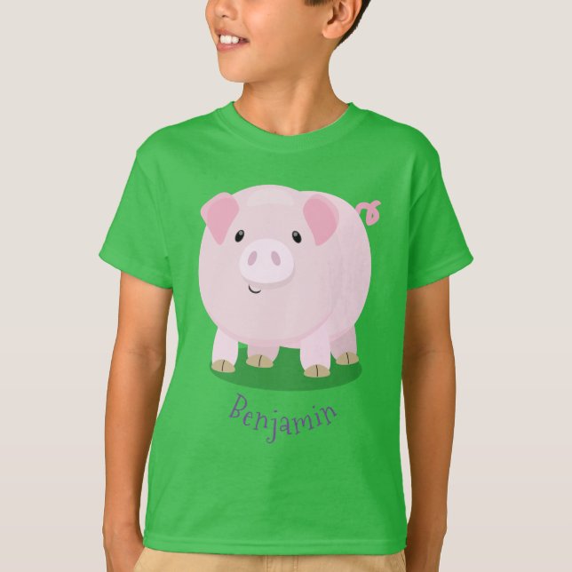 T-shirt Caricature de porc mignon rose pot vendue (Devant)