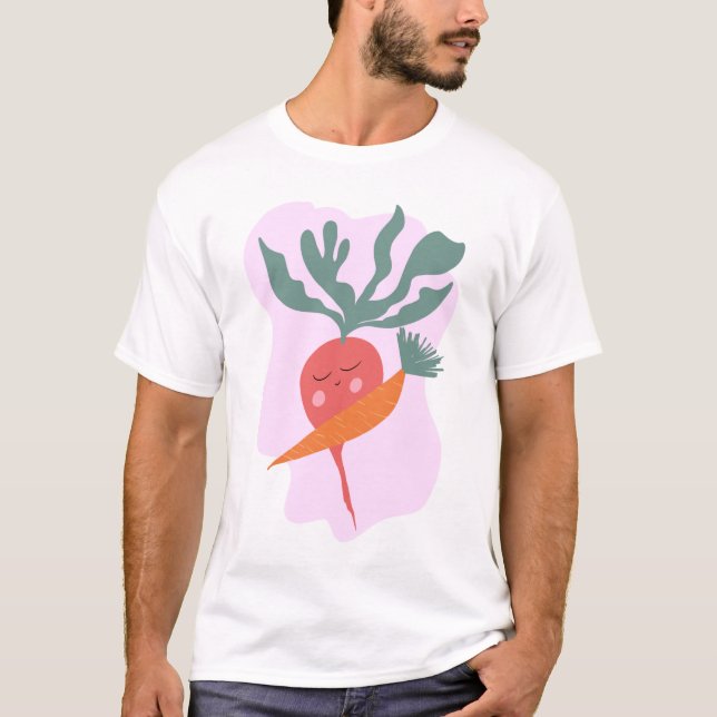 T-shirt Caricature de Radish et de carottes (Devant)