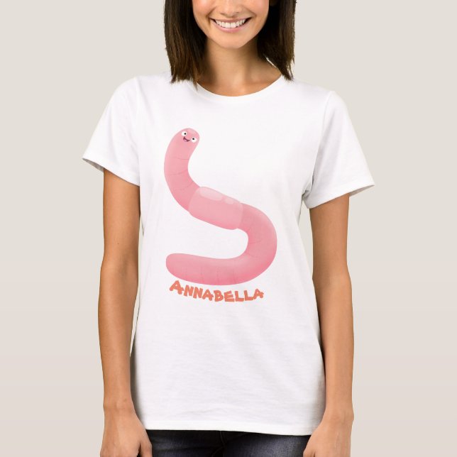 T-shirt Caricature de vers de terre rose joli (Devant)